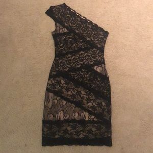 Bebe black lace one shoulder dress